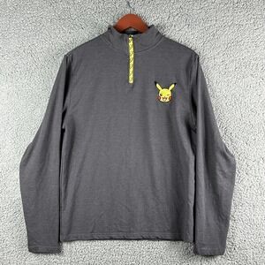 Pokemon Pikachu Sweater Gray Long Sleeve Size S Embroidered Logo Bolt Zipper‎